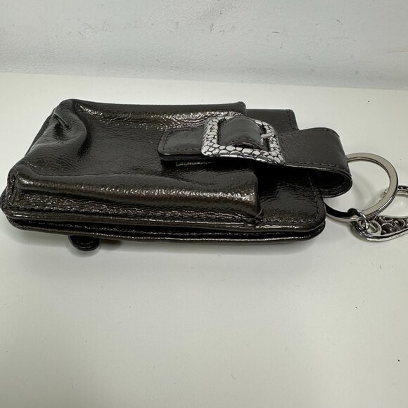 BRIGHTON Metallic Pewter Patent Leather Phone Wallet Card Case Buckle 5x4" - Picture 3 of 9